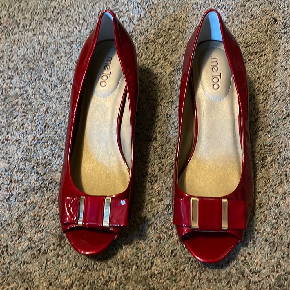 Ruby red Me Too open toe heels
